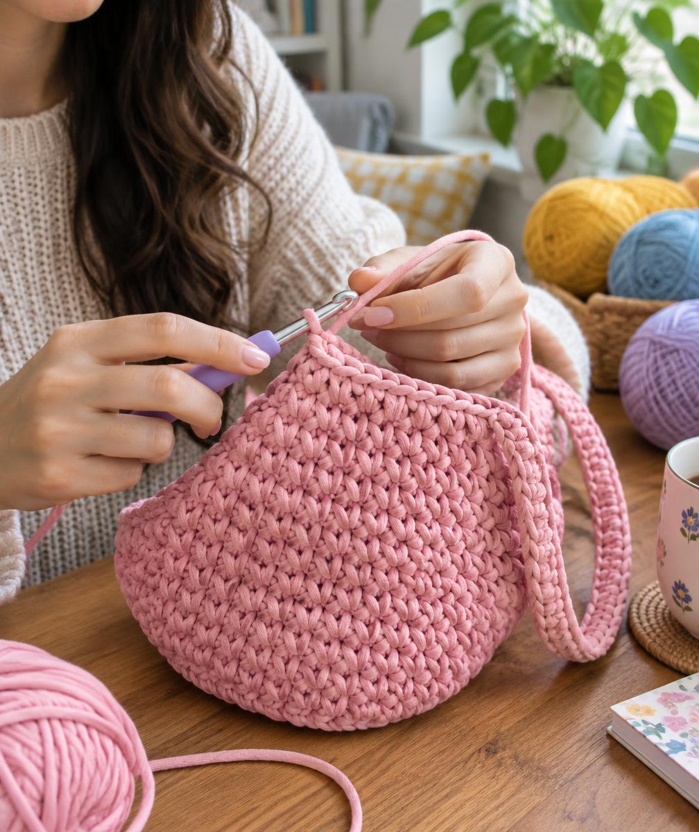 Mely en train de crocheter