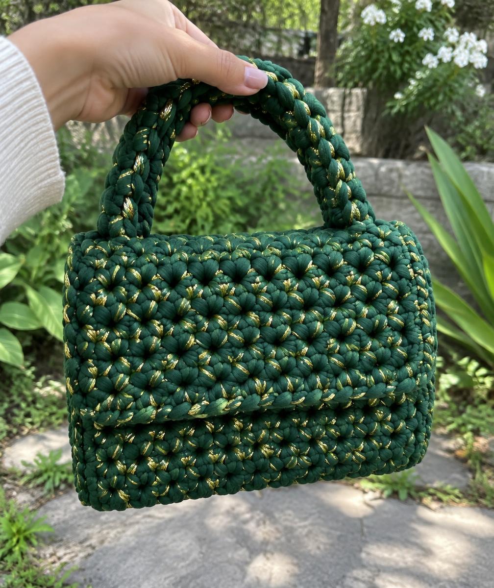 Sac à main vert avec fil doré